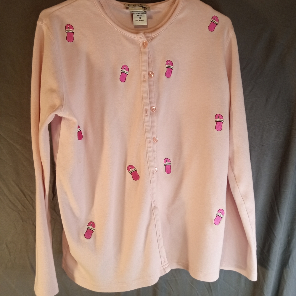 P.G.B 2 Piece Pink Cardigan with Slipper Embroidery